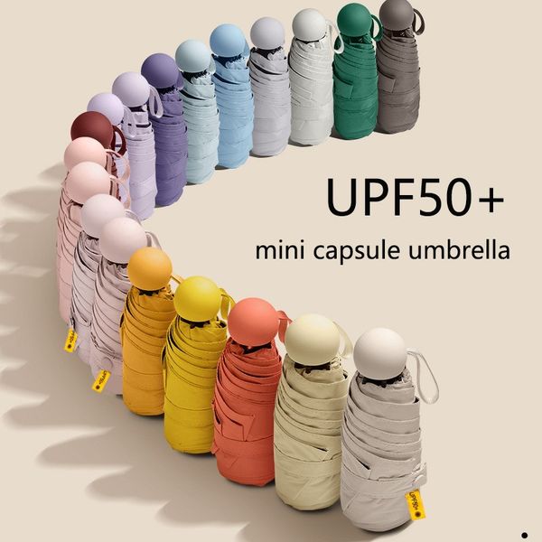 

capsule sunscreen umbrella sunblock children's sunscreen pocket umbrella with glasses case mini vinyl sunshade 8 bone, Blue