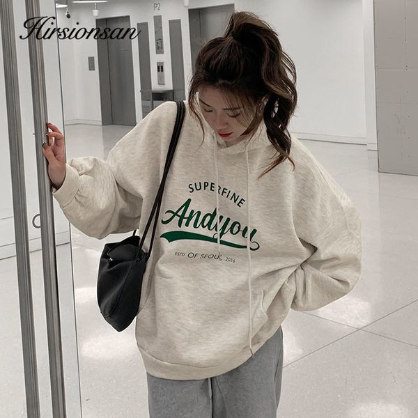

women's hoodies sweatshirts hirsionsan chic vintage fleece hoodies women letter print soft pocket sweatshirt korean warm pullover loose, Black