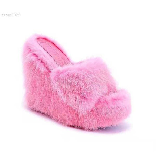 

sandals 2022 autumn new fur sandals flat wedge heel sandals women high-heeled furry drag fashion outdoor all-match shoes sandalias mujer, Black