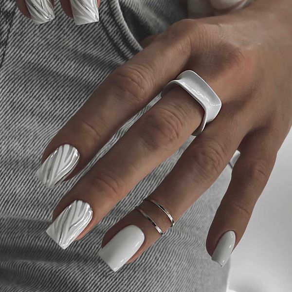

false nails silver grey flame enhancement wearing finished patch waterproof detachable 230317, Red;gold