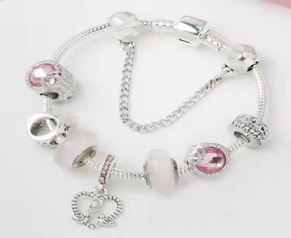 

1621cm new pink charm bracelet 925 silver bracelet charm heart beads bird pendant diy jewelry fit for christmas bracelet and valen1461360, Golden;silver