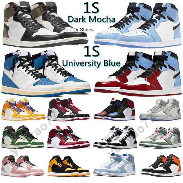 

2023 university blue 1 og basketball shoes jumpman 1s high dark mocha unc light smoke grey hyper chicago patent bred royal toe men women