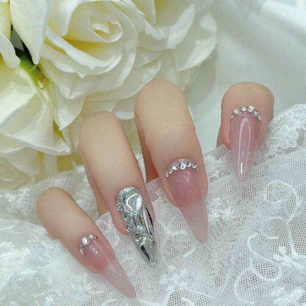 

false nails pure manual long pointed tip with diamond for wearing nails finished product disassembly and reuse of fake nail stickers 230317, Red;gold