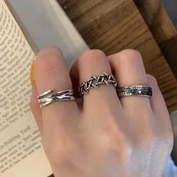 

band rings rings sets resizeble for women aesthatic grunge vintage open ring for gilrs fashion tail ring for men adjustable couple ring g230, Silver