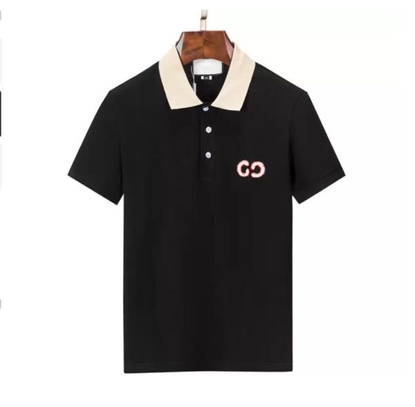 

designer fashion business clothing polo logo embroidered collar details short sleeve polo shirt men's multi-color multi-colors tee, White;black