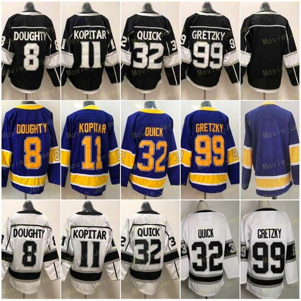 

reverse retro ice hockey 8 drew doughty jersey 11 anze kopitar 32 jonathan quick 99 wayne gretzky blank white black purple team color stitch, Black;red