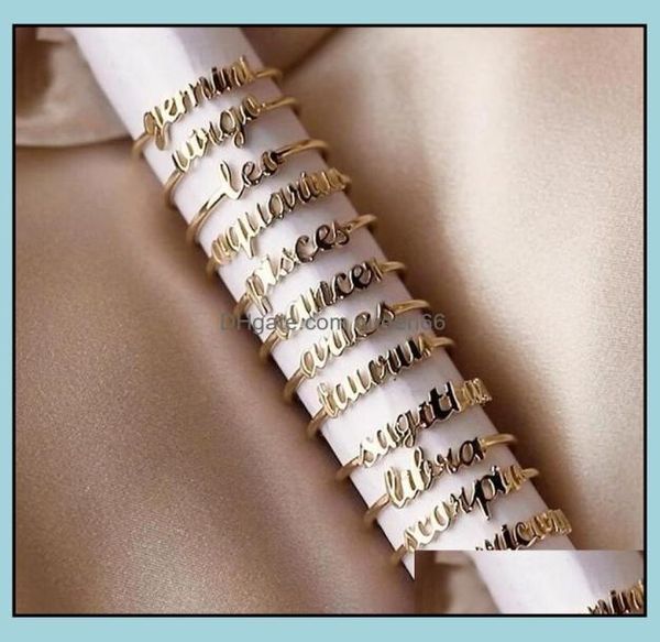 

band rings open gold 12 star signs ring constellation birthday friendship jewelry gift personality custom zodiac for women drop de2628998, Silver