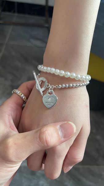 

pearl double layer silver beaded bracelets necklace for women teen girls trendy set chain bracelet fashion party mother engagement jewelry g, Black
