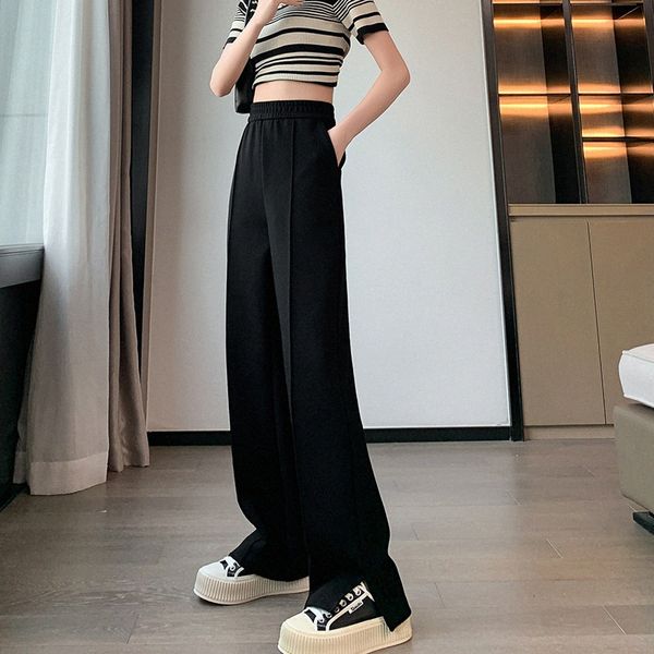 

2023 summer womens pants loose fashion casual slit trousers straight sweatpants cotton blend asian size s-xl n5i4#, Black;white