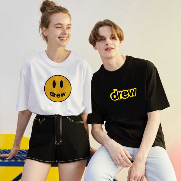 

t-shirts street fashin drew short sleeve t-shirt for men and women couples same high street fog face half sleeve, White;black