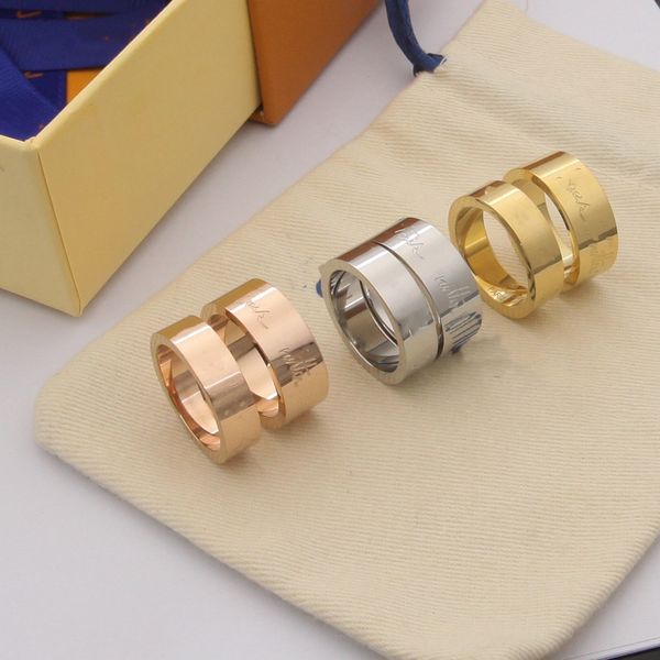 

fashion love ring luxury jewelry designer 18k gold plated stainless steel v letter rings women charms two-piece ring wedding jewelry no box, Slivery;golden