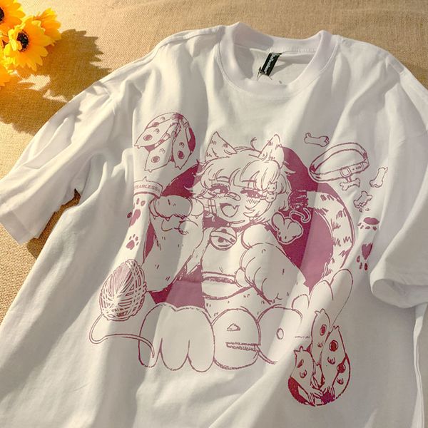 

mens tshirts oversized tshirt summer korean cartoon second element girl anime print shortsleeved tee shirt men clothes 230317, White;black