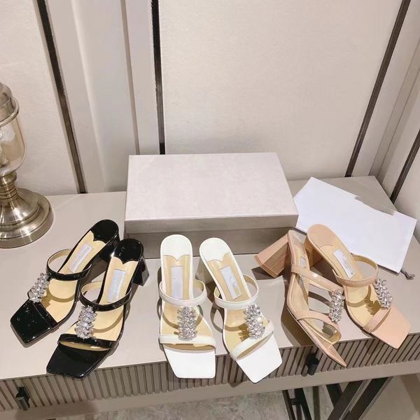 

latest womens slippers diamond buckle beach casual fashion block heel designer sandals party work luxury thick heel sandal open toe women sh, Black