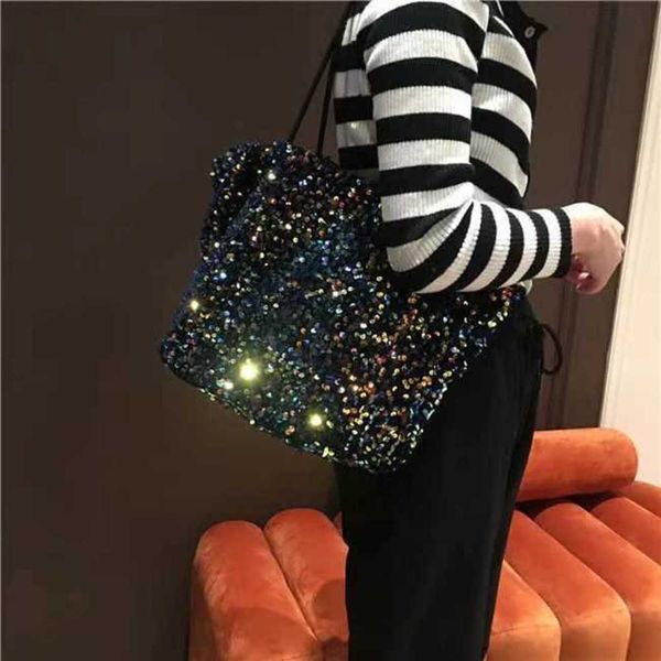 

fashion large capacity shoulder bags for women shine sequin purse and handbags totes female shopping bag pack bolsa feminina 230315