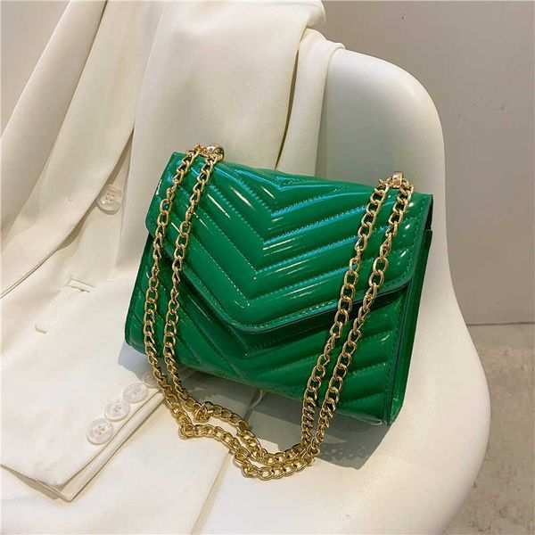 

nxy new women fashion shoulder bags solid color square crossbody bags chain glossy handbags stripe solid color brand bags 230308