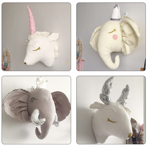 

wall decor kids room decoration 3d animal heads elephant sheep stuffed toys wall hanging for baby room nursery decor girl birthday gift 2303