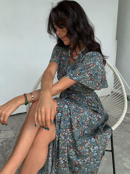 

casual dresses boho french style flower printed dress women v-neck elegant lace-up sundress summer elegantes para mujer maxi dress vestido 2, Black;gray
