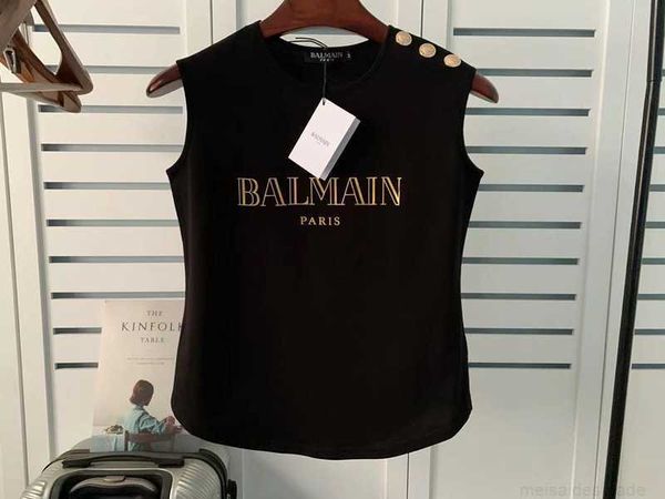 

designer luxury coats new style liu yuyi same bal sleeveless gold lettered button vest arc hem tshirt women classic letter print dress 14flo, Black;white