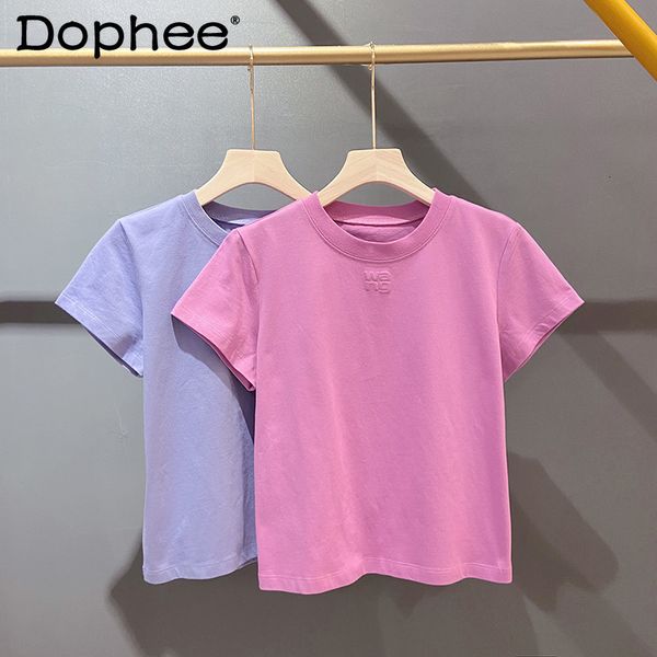 

women's t-shirt solid summer tshirt for women clothing letter print o-neck short-sleeve t-shirt femme loose casual crop 100% cotton tee, White
