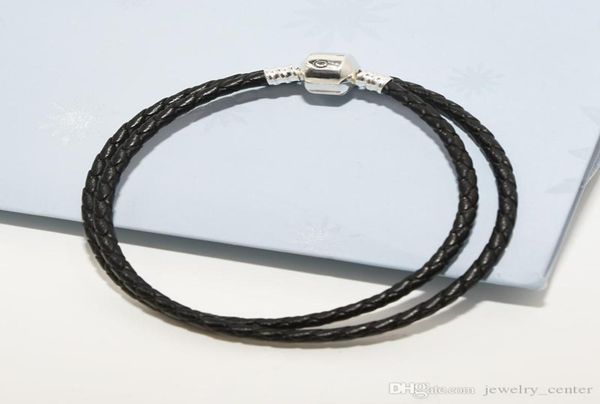 

black braided doubleleather charm bracelet original box sets for pandora 925 sterling silver luxury designer women mens bracelets5001243, Golden;silver