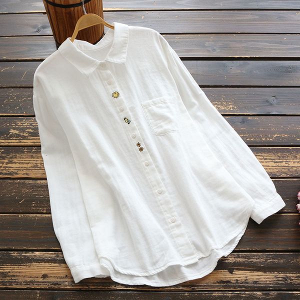 

women's blouses shirts 7577 autumn women blouse japan style mori girl loose cotton yarn white shirt embroidery long sleeve women 23031