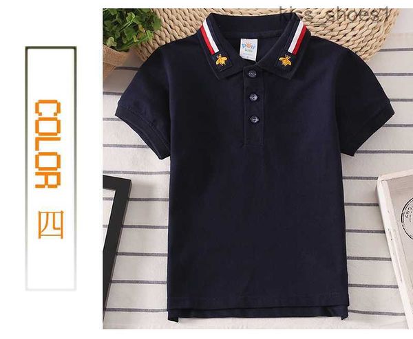 

boys summer turn-down collar t-shirt fashion striped child clothes kids short sleeve 6 color tees childrens cotton clothing, Blue