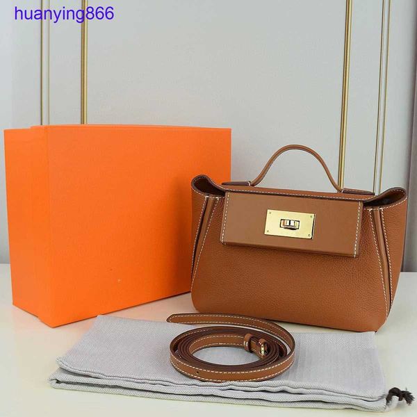 

h luxurys handbags herms's 2424 women's bag 2424 mini litchi grain leather one shoulder diagonal cross portable tote fashion high