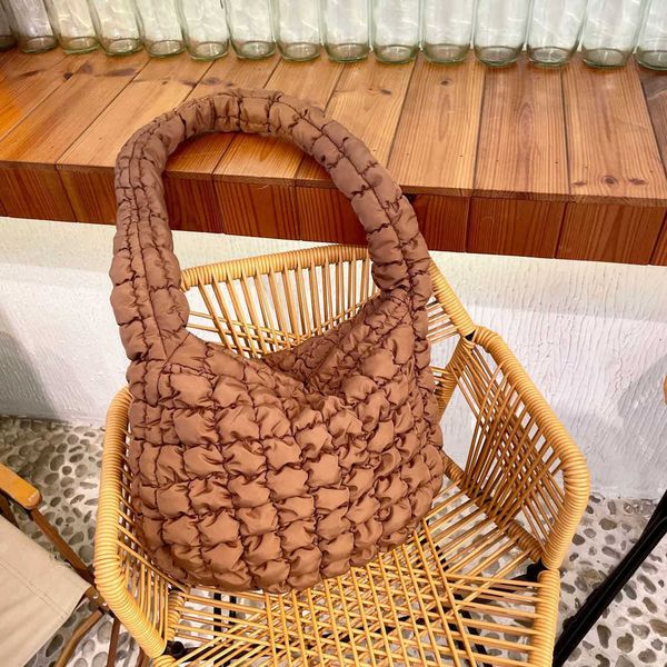 

winter space cotton bag for women plaid pattern handbag female large capacity tote bags feather padded travel 230304
