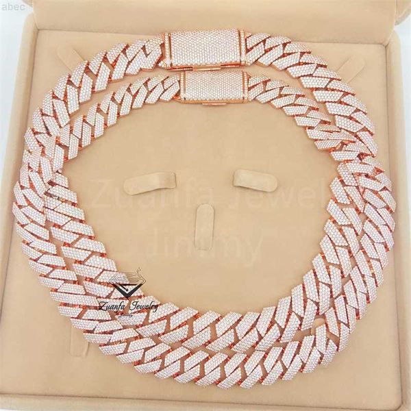 

popular selling style 18mm width 4row 18mm luxury hand setting iced out vvs1 moissanite diamond cuban link, Silver