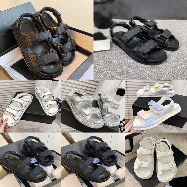 

chan sandals crystal designer calf leather casual shoes womens slides quilted platform summer beach slipper size 35-41 with box dwxt, Black