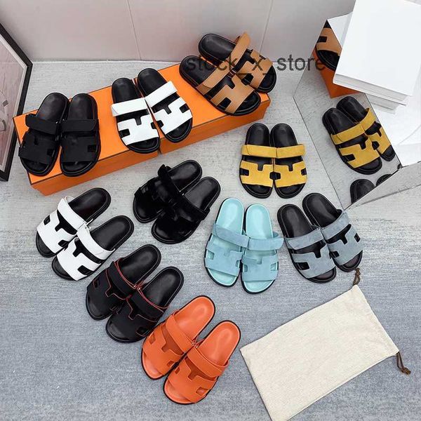 

designer chypre slippers classic beach flat sandals luxury summer lady leather flip flops men women slides size 35-44, Black