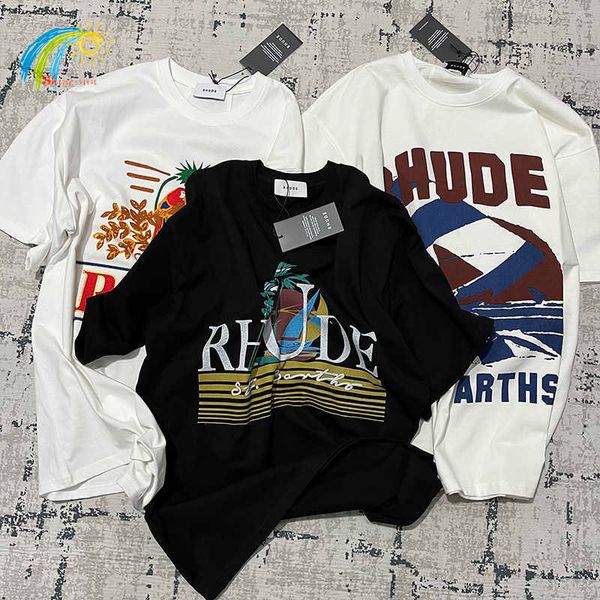 

men's t-shirts looe thirt for ummer and women caual thirt2023 new wave sailboat print black t-shirt women 100% cotton combined tee stre, White;black