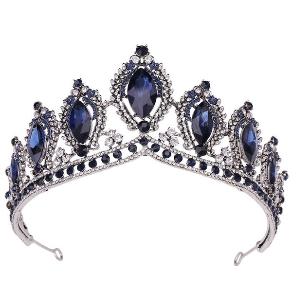 

crystal tiara crown for women party vintage bridal princess blue rhinestone crown hair dress accessories, Slivery;white