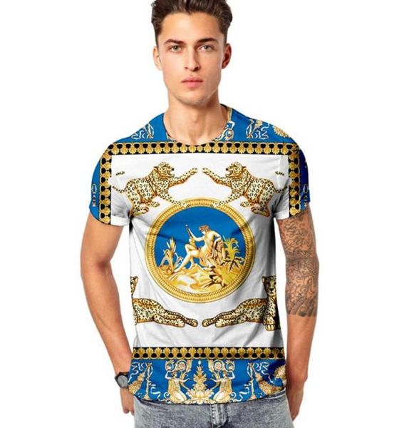 

men gold leopard print tshirts retro cartoon noble slim casual short sleeve brand club party streetwear tees siz7377014, White;black