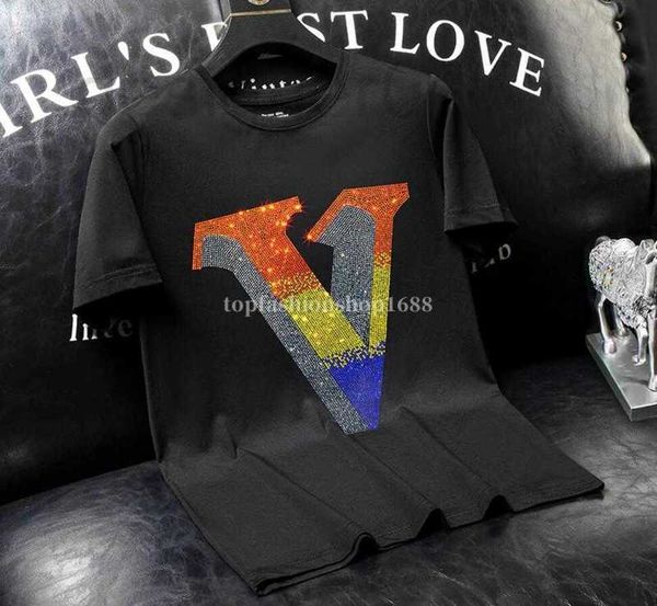 

men's t-shirts designer 23ss men's tshirts designer european station heavy industry drill t-shirt mens short-sleeved tide brand su, White;black