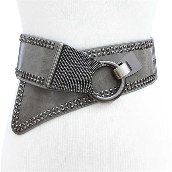 

belts black leather cummerbunds female woman belt studded wide women's belts punk rivet stretchy dress waistbands lady 230316, Black;brown