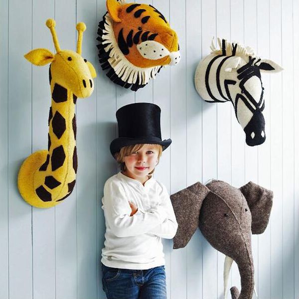 

wall decor animal stuffed plush toys swan giraffe elephant flamingo head wall mount bedroom decoration felt artwork wall dolls po props 2303