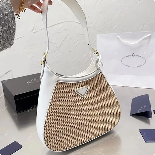 

crossbody bucket bag shoulder tote bag women straw handbag purse plain triangle hardware fashion letters adjustable belt strap large capacit