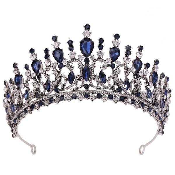 

vintage crystal leaves tiara crown for women party bridal princess queen blue rhinestone crown hair dress jewelry, Slivery;white