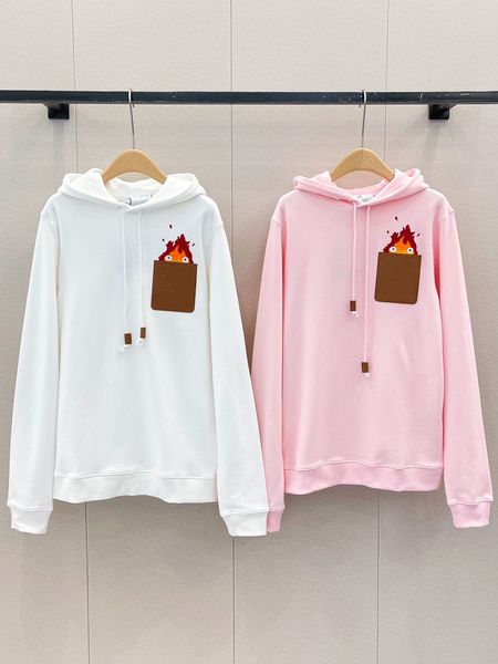 

howl's moving castle women's hoodies calcifer flame embroidered sweatshirts japanese anime harajuku cute cartoon t-shirts ghibli m, Black
