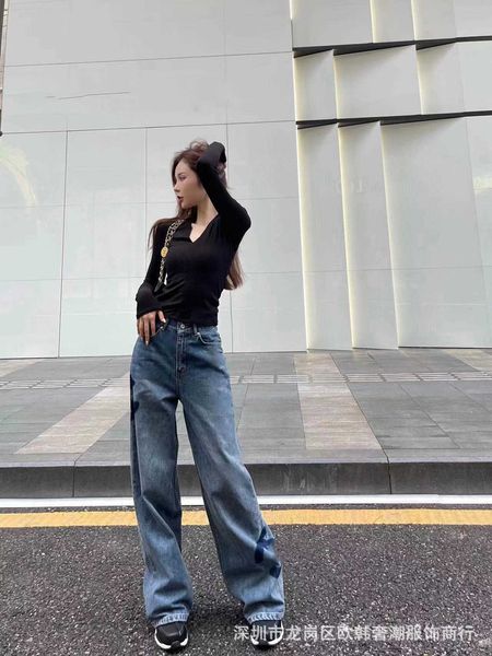 

xiao xiang's trouser hem big c denim pants female xiang grandma's new style, White;black