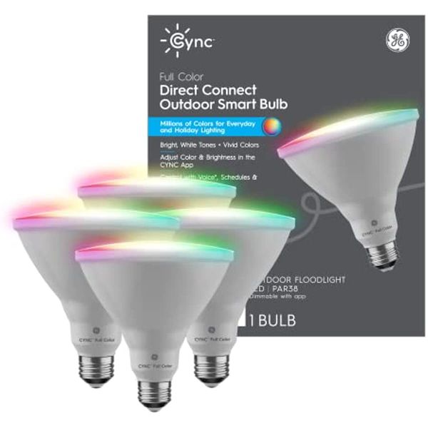 

ge cync smart led light bulbs, color changing lights, bluetooth and wi-fi lights,compatible with alexa and google home, par38 outdoor floodl