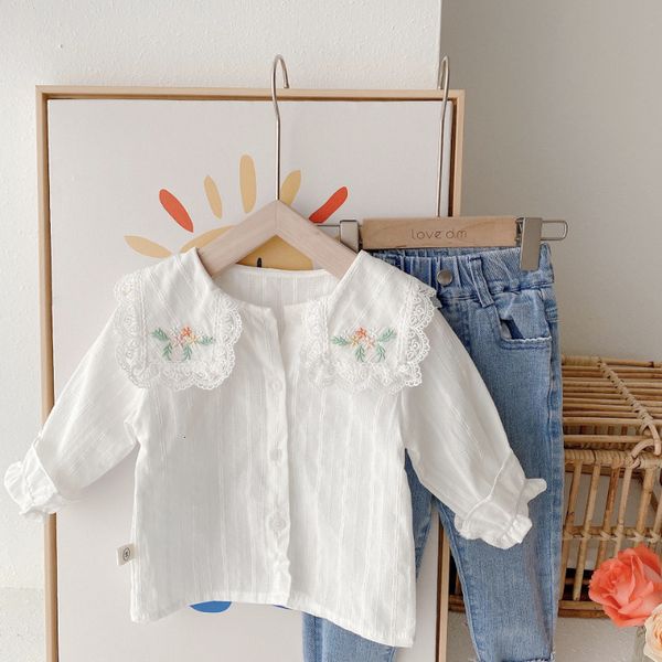 

kids shirts spring toddler girls lace doll collar shirts blouses kids cotton clothes baby girls embroidered shirts bottoming shirt 0-7 years, White;black