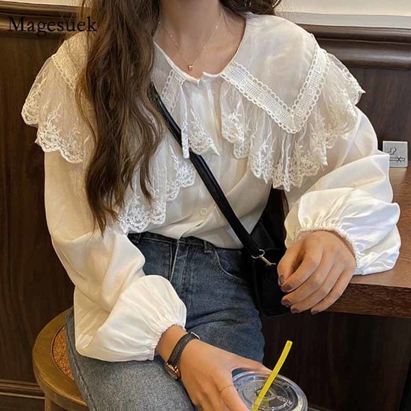 

women's blouses shirts puff sleeve casual vintage autumn office lady fairy peter pan collar basic blouse chic lace chiffonfemale shirt, White