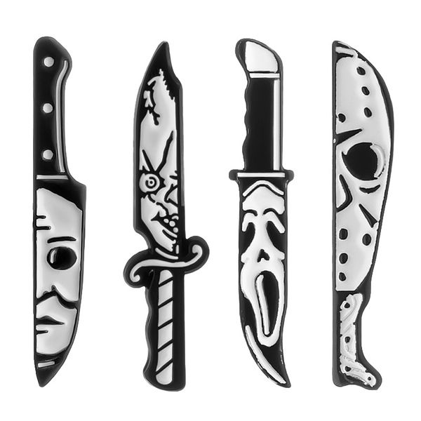 

punk knife enamel pin badge metal brooch lapel clothing hat accessories horror face black knife gifts to men friends wholesale, Blue