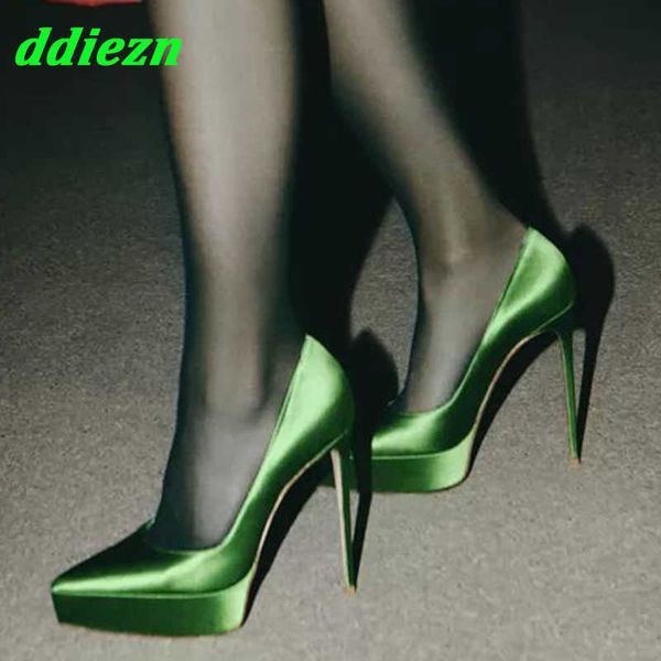 

platform women high heels sandals new 2023 shallow fashion silk ladies shoes slip on pointed toe outdoor female pumps sandal 0316, Black