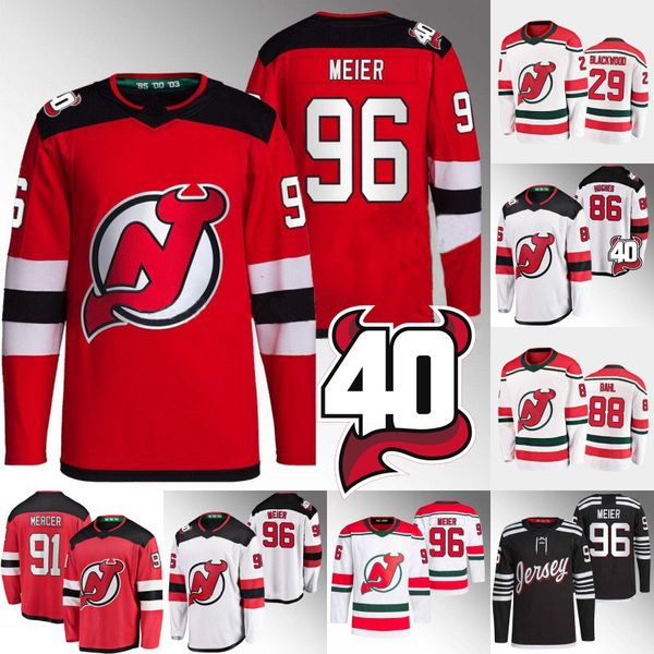 

new jersey timo meier jersey mackenzie blackwood jack hughes nico hischier nico hischier dawson mercer ondrej palat tomas tatar miles wood v, Black;red