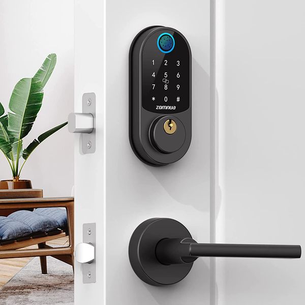 

zomnua keyless entry door lock with handles fingerprint code keypad auto-locking anti-peeping password front door lock sets