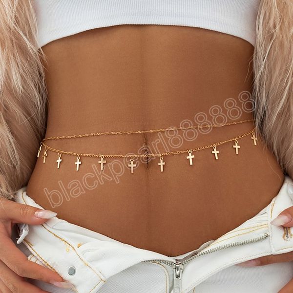 

vintage cross jesus pendant waist belly belt chain for women summer beach bikinis body chain festival accessories, Silver