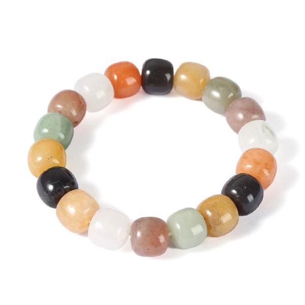 

natural multicolor jade bead bracelets women fashion charm barrel stone elastic reiki bangles lovers jewelry gift, Golden;silver